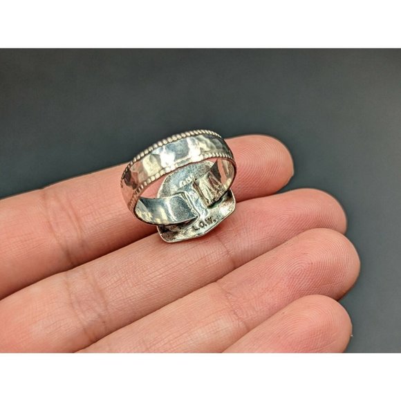 Artisan Signed LOW Fiery Natural Opal Sterling Silver Gold Ring Size 7 - Picture 7 of 12